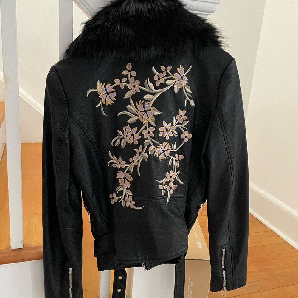 Faux fur trimmed embroidered jacket